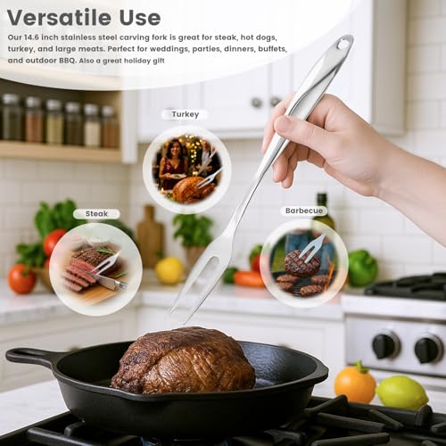 Stainless Steel Carving Fork - 14.6" 2-Prong Meat Serving Utensil