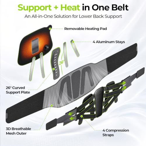 Large AUVON Back Brace with Removable Heating Pad for Lower Back Pain Relief