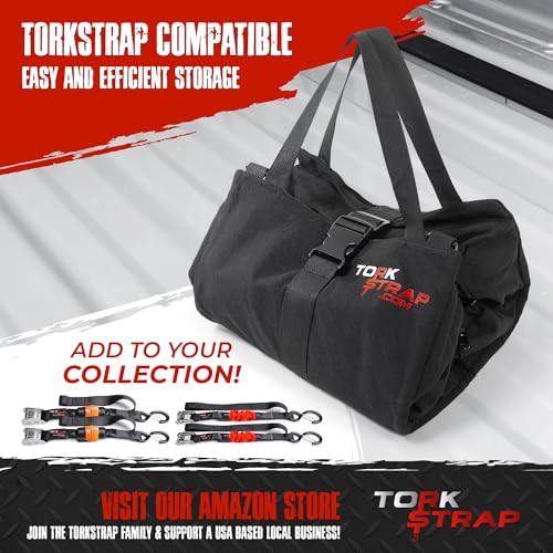 TorkStrap TorkBag | Tie Down Strap Organizing Bag - Stores up to 8 Cargo Straps - No More Tangled Straps - Heavy Duty Canvas Bag for Tiedowns, Ratchet Straps and/or Bungees - Lightweight and Portable