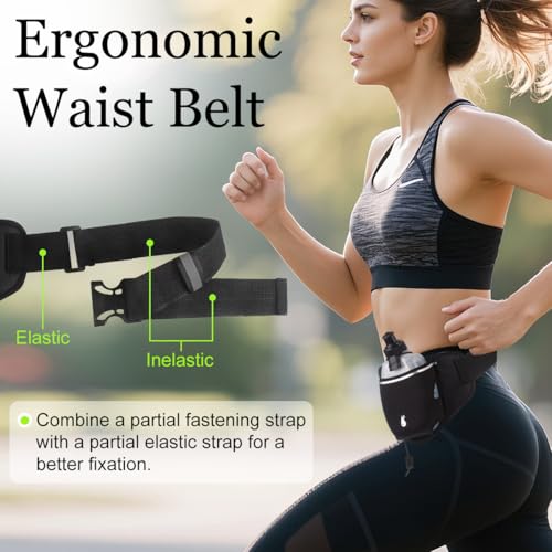 Running Belt with Water Bottles - Black Reflective, Fits 7" Phones