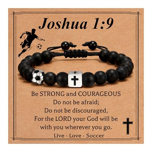 Soccer Bracelet Gift for Teen Boys - Cross Beaded Bracelet