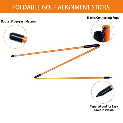 Golf Alignment Sticks-2pcs with 10pcs-Golf Impact Tape, Training Aid Swing Trainer for Iron, Wood & Fairway Putting Clubs Aiming(Orange)