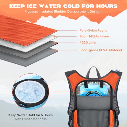 Hydration Hiking Backpack with 2L Bladder - Orange