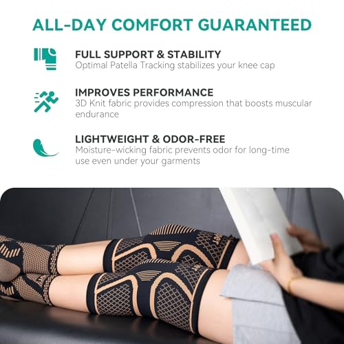 INDEEMAX Copper-Infused Knee Brace 2 Pack for Men & Women, Large, Compression Support