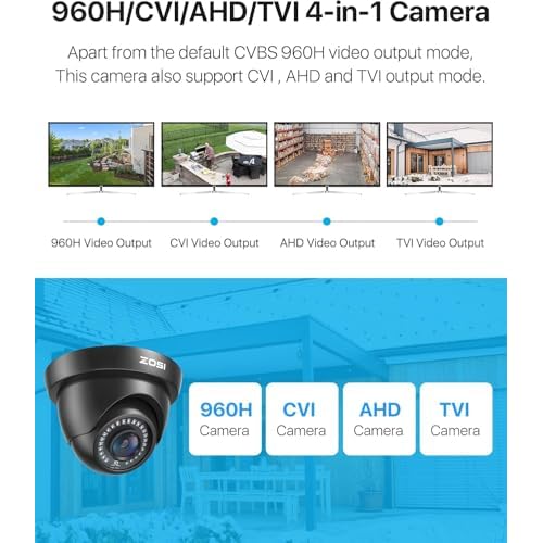 ZOSI 1080P HD Security Camera Indoor Outdoor,1920TVL 2.0MP 4-in-1 HD TVI/CVI/AHD/CVBS CCTV Camera,Weatherproof,80ft IR Night Vision,for 960H,720P,1080P,5MP,4K Analog Home Surveillance DVR System
