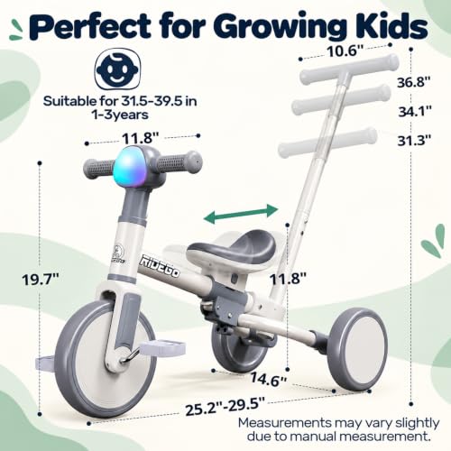 Ridego 5-in-1 Toddler Tricycle with Parent Push Handle, Gray