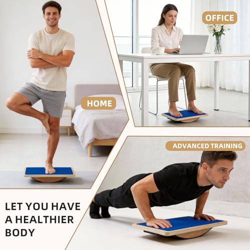 Balance Board for Physical Therapy - Wooden Wobble Board - Blue
