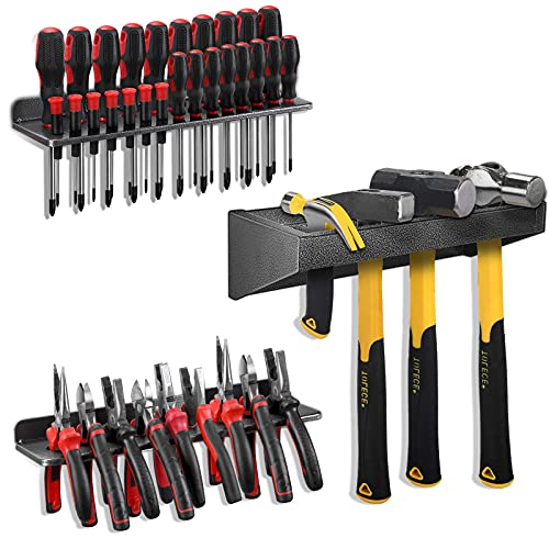 Screwdriver Organizer£¬Metal Screwdriver Organizers, Hammer Rack£¬Pliers Organizer, Wall Mounted Tool Organizers for Workshop£¬Set of 3 Tool Holder Organizer for Workbench