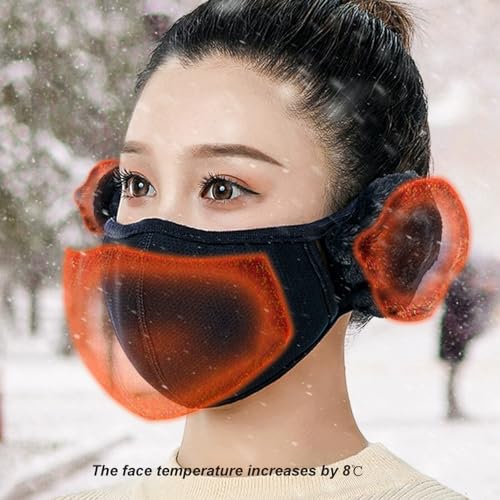 Winter Fleece Face Mask with Fluffy Ear Covers - Black