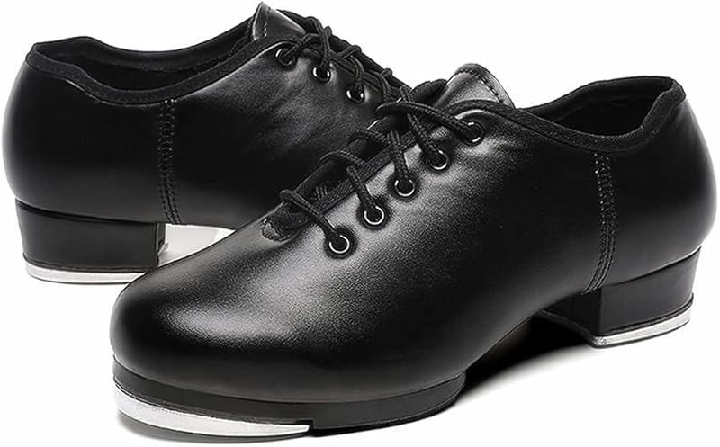 Bokimd Men's Black Leather Oxford Tap Shoes Size 11 Lace Up Dance Sneakers