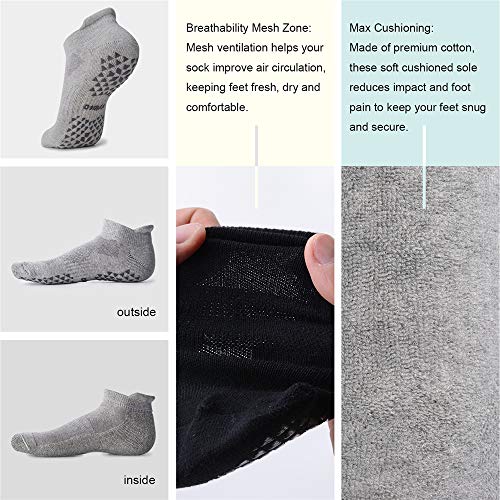 Large-X-Large Unisex Non-Slip Yoga Socks with Grip - 2 Pairs Black & Grey