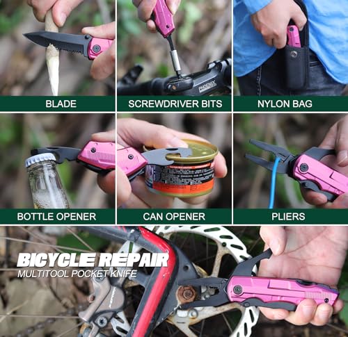 LAGERFEY Pink Multitool Knife for Women - 20-in-1 Portable Gift for Camping, DIY & Everyday Use