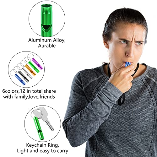 12 Pcs Emergency Survival Whistle Set with Keychain - Lightweight Aluminum