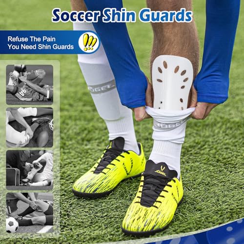 Soccer Shin Guards - Superlight Breathable Protective Gear - Black and White / Large