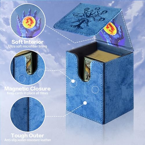 MTG Commander Deck Box - Premium PU Leather, 100+ Cards - Blue Tree