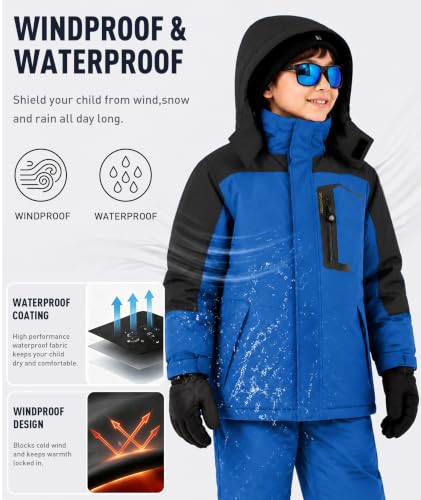 Kids Waterproof Ski Jacket XX-Large Royal Blue Winter Snow Coat with Sherpa Fleece, Hooded & Windproof