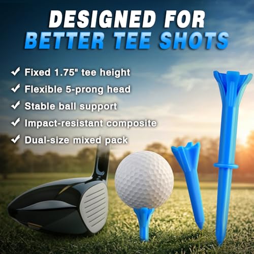 Blue 150 Pack Golf Tees 3-1/4" & 1-1/2" with 5-Prong Head - Stable Low-Resistance Practice & Driver Tees