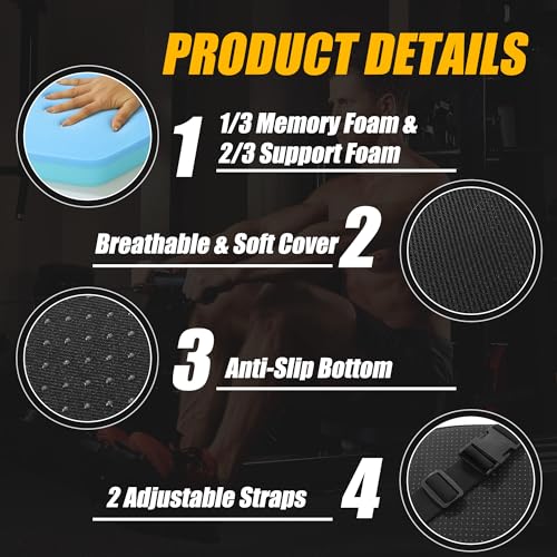Exercise Bike Seat Cushion - Comfort Foam Pad with Washable Cover - Black