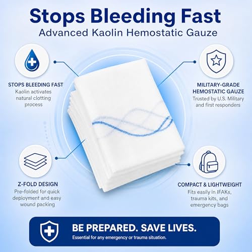 AllaQuix Kaolin Hemostatic Gauze 3in x 3.3ft, Quick Clotting Wound Dressing, 1 Pack
