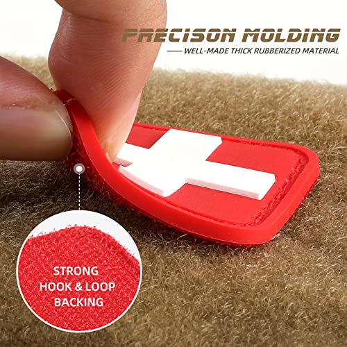 Medic Red Cross Patch - 1.5 Inch PVC Rubber, 6 Pieces - White & Red