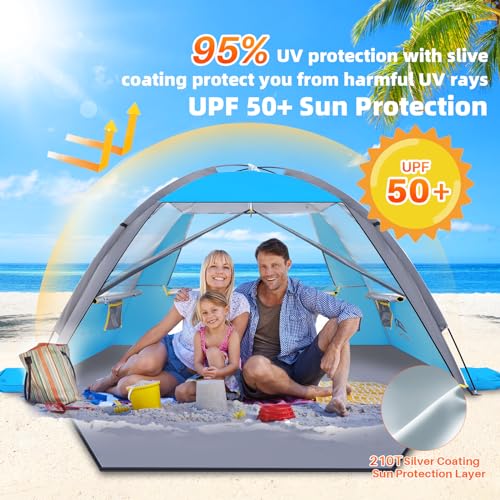 Happy Travel Sky Blue 3-Person Beach Tent with UPF 50+ UV Protection & Ventilation