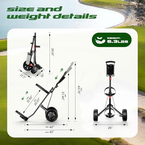 Adjustable 2-Wheel Golf Pull Cart for All Ages - Ergonomic Handle