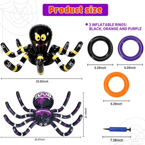 Halloween Ring Toss Games for Kids - 2 Pack Inflatable Spiders Set