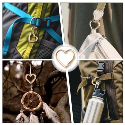 Heart-Shaped Carabiner Keychain Clips - 10 Pack Gold Metal Hooks