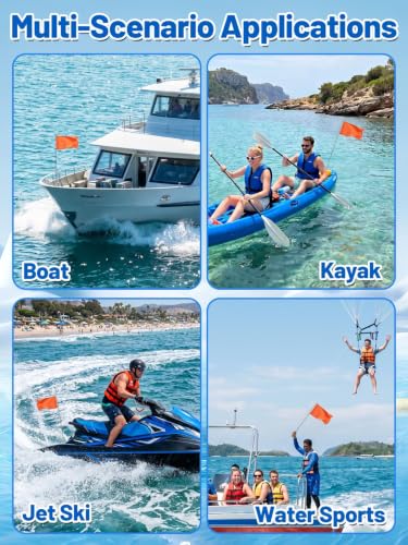 Bigmeta Orange Boat Flag with Telescoping Pole - 12x18 in, Marine Safety