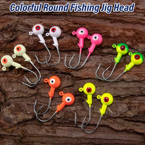 10-Pack Round Fishing Jig Heads - Green 1/8oz - High Carbon Steel Hooks