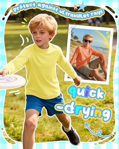 Boys' Long Sleeve Rash Guard Swim Shirts - 3 Pack, Ages 5-6, Orange, Light Yellow, Light Blue