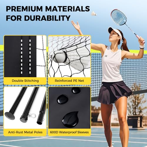 Outdoor Badminton Net Set with Anti-Sag Winch System - Yellow
