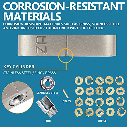 J45S keyed Alike Padlocks, Heavy Duty Stainless Steel Shackle Lock, 6 Keys, Waterproof and Rustproof Storage, Warehouses, Garage, Outdoors, 2-Pack