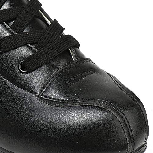 High Top PU Leather Roller Skates - Black Flash Wheel, Size 37