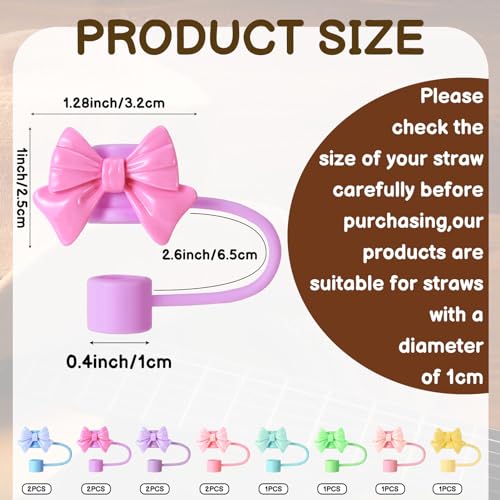 12 Pcs Cute Bow Straw Cover Caps - BPA-Free Silicone