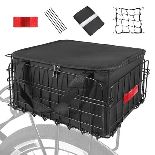 Folding Rear Bike Basket with Waterproof Liner Bag - 56 lb Capacity