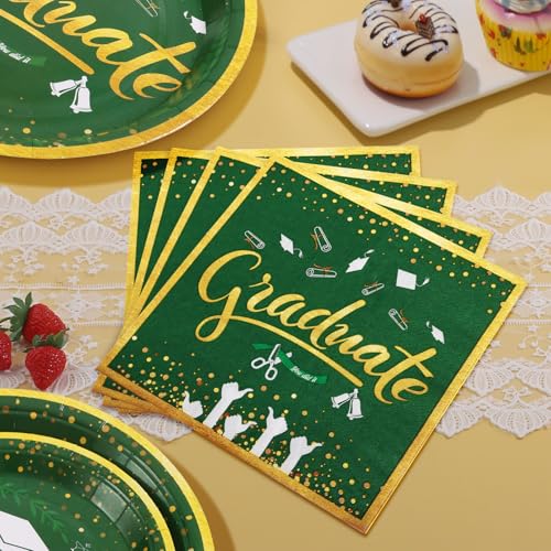 Green and Gold Graduation Plates and Napkins Set - Serves 24