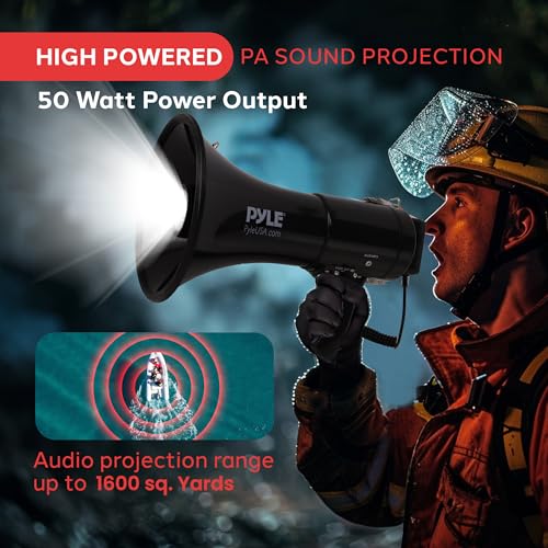 Rechargeable 50W Portable PA Megaphone Speaker with Mic, 1600 Yards Range & Siren