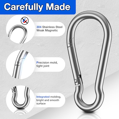8PCS Heavy Duty Stainless Steel Carabiner Clips - 1360lbs