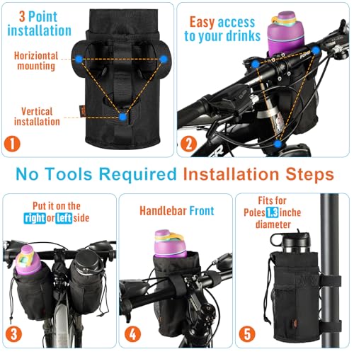 Ultra Thin Bike Water Bottle Holder - 24-32oz Lightweight Black