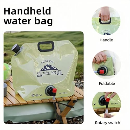 8L Collapsible Water Jug - BPA-Free, Leakproof with Faucet - Light Green