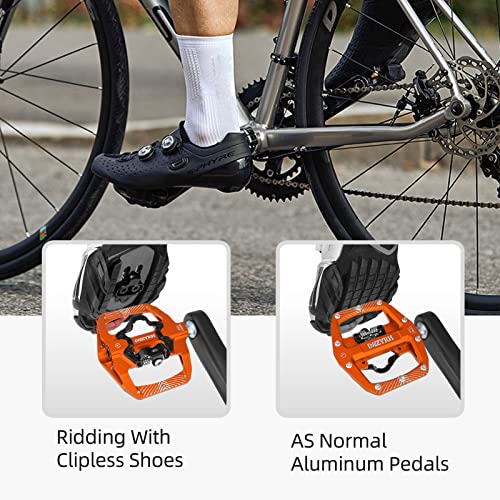 MZYRH Dual-Function Clipless MTB Pedals - 9/16" Aluminum with Cleats (Orange)