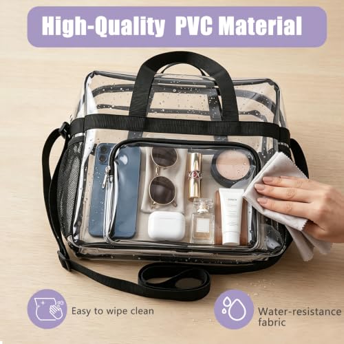OBERITOL Clear Stadium & Sports Event Tote Bag - Waterproof PVC, Reinforced Strap, Large Size