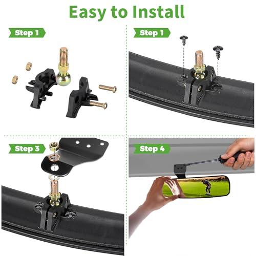 Universal Adjustable Golf Cart Rear View Mirror - 16.5" Wide Angle, Single Bracket