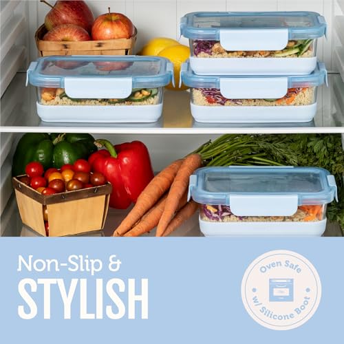 Ello Duraglass Refresh 3.4 Cup Meal Prep Containers with Silicone Boot - Halogen Blue, 10 Pc