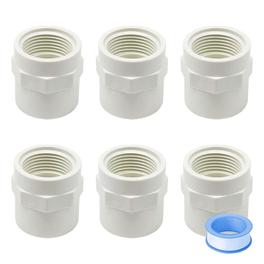 HayEastdor 6PCS 1 Inch PVC Coupling Fittings White Slip to Female Thread PVC Pipe Fitting Adapter Connector for Schedule 40 HE061-1