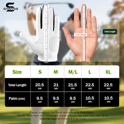 Golf Gloves for Right-Handed Men - Left Hand Glove - Large