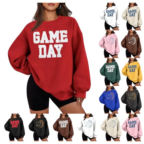 Oversized Game Day Sweatshirt for Women - Red, Large
