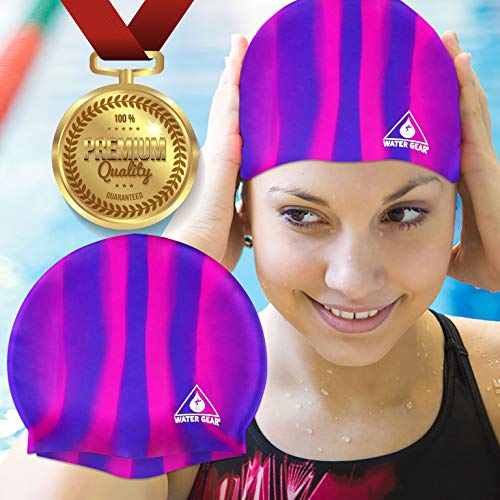 Silicone Swim Cap - Comfortable & Durable - Pink/Blue