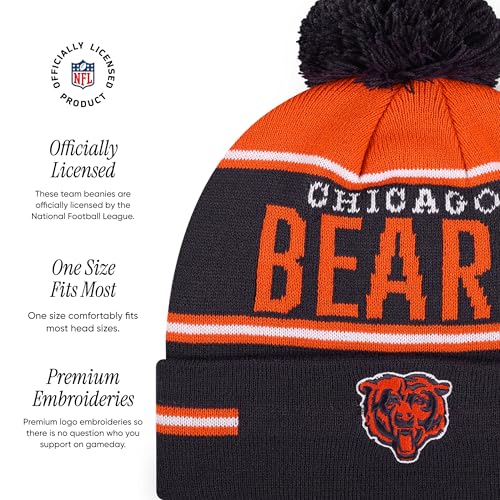 Chicago Bears Big Wordmark Stripe Pom Beanie Hat - One Size